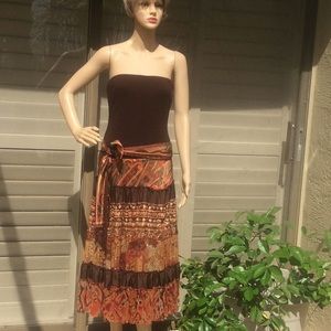 Elegant Brown and Orange Strapless Dress
